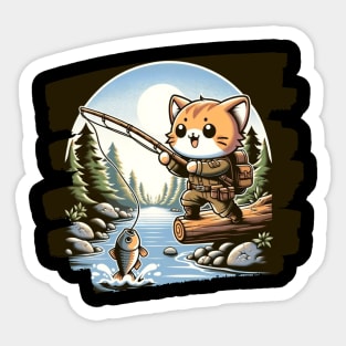 Feline Nature Lover Fishing Kitten Hiking Cat Sticker